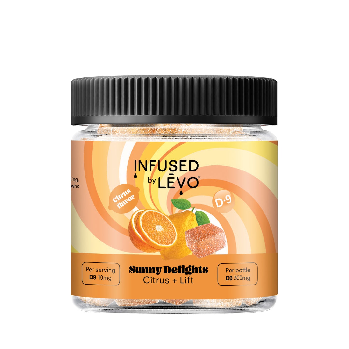 Infused by LEVO Sunny Delights Gummies with D-9. Closed bottle.
