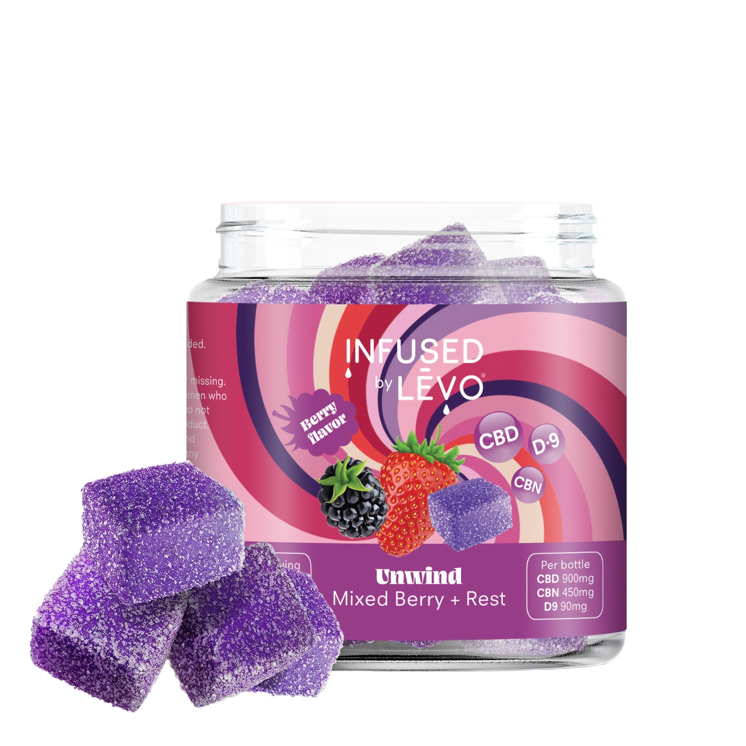 Infused by LEVO Unwind Gummies blackberry flavored for rest. One bottle of gummies.