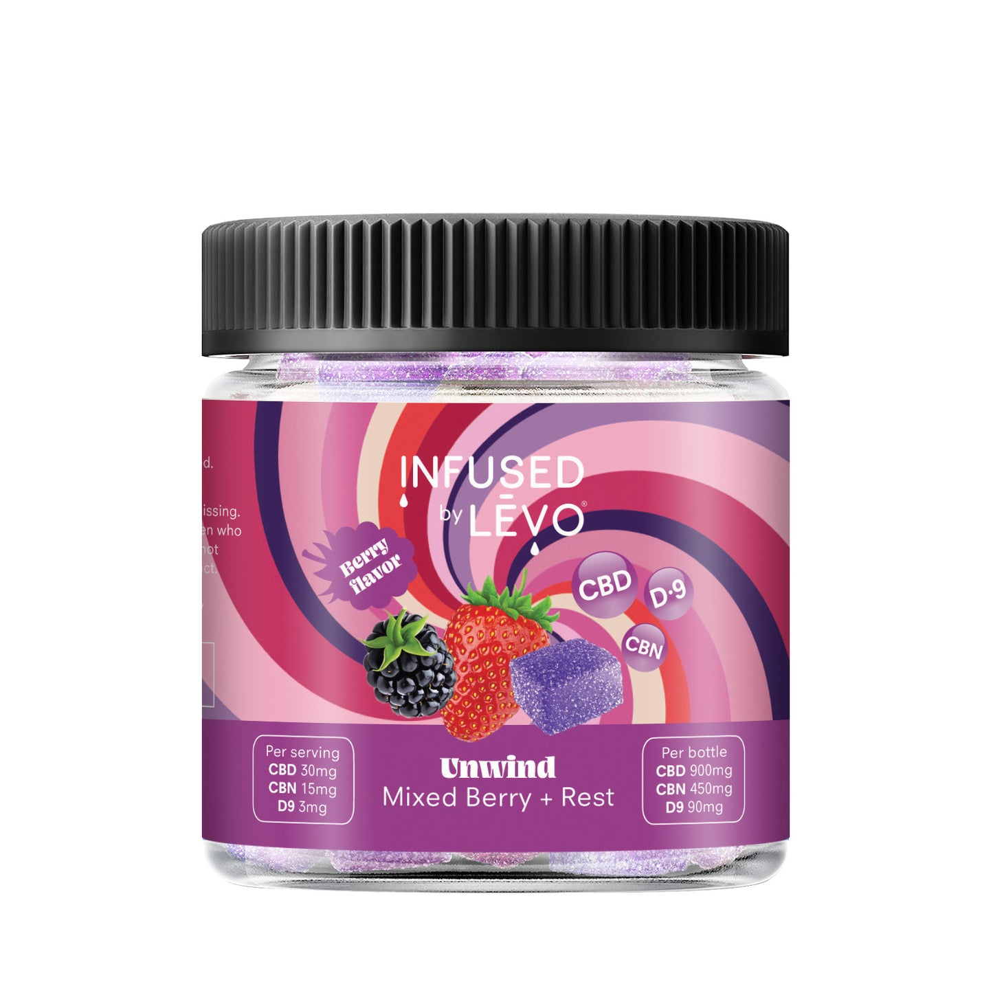 Infused by LEVO Unwind Gummies blackberry flavored for rest. One bottle of gummies.