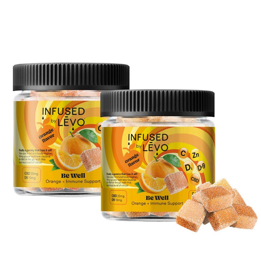 Infused by LEVO Be Well Gummies orange flavored with immunity support. 2 bottles of gummies.